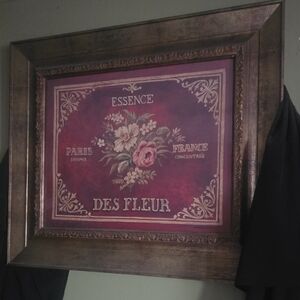 Vintage Floral Wall Art with Brown Frame